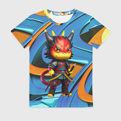 Футболка женская Кроха-дракончик самурай - нейросеть, цвет: 3D-принт