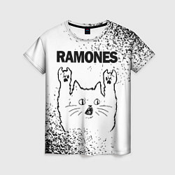 Футболка женская Ramones рок кот на светлом фоне, цвет: 3D-принт