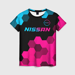 Футболка женская Nissan - neon gradient: символ сверху, цвет: 3D-принт