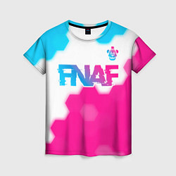 Женская футболка FNAF neon gradient style: символ сверху