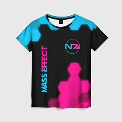 Футболка женская Mass Effect - neon gradient: надпись, символ, цвет: 3D-принт