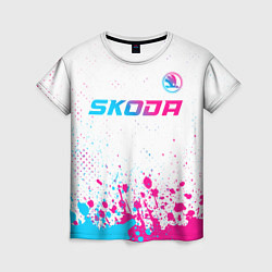 Женская футболка Skoda neon gradient style: символ сверху