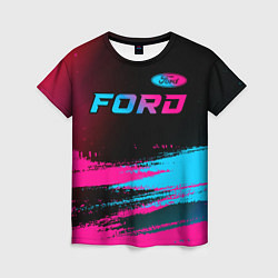 Женская футболка Ford - neon gradient: символ сверху