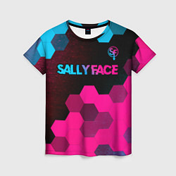Женская футболка Sally Face - neon gradient: символ сверху
