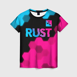 Женская футболка Rust - neon gradient: символ сверху