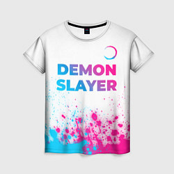 Женская футболка Demon Slayer neon gradient style: символ сверху