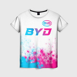 Женская футболка BYD neon gradient style: символ сверху