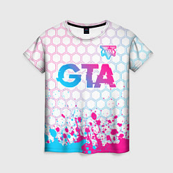 Женская футболка GTA neon gradient style: символ сверху