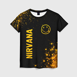 Футболка женская Nirvana - gold gradient: надпись, символ, цвет: 3D-принт