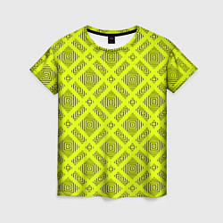 Футболка женская Черный геометрический орнамент на желтом фоне, цвет: 3D-принт