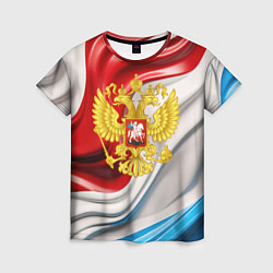 Футболка женская Герб России на фоне флага, цвет: 3D-принт