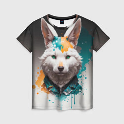 Женская футболка Кролик в каплях краски