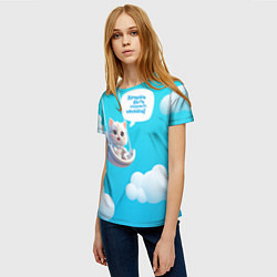 Футболка женская Хочешь быть сильным - качайся с котиком на качелях, цвет: 3D-принт — фото 2