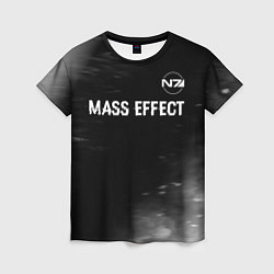 Женская футболка Mass Effect glitch на темном фоне: символ сверху