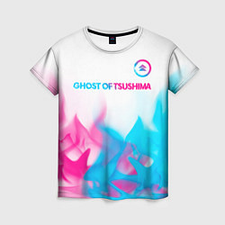 Женская футболка Ghost of Tsushima neon gradient style: символ свер