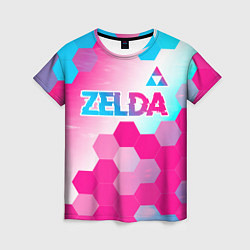Женская футболка Zelda neon gradient style: символ сверху
