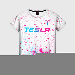 Футболка женская Tesla neon gradient style: символ сверху, цвет: 3D-принт