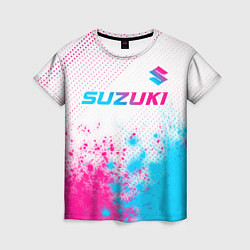 Женская футболка Suzuki neon gradient style: символ сверху