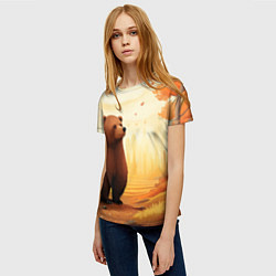 Футболка женская Мишка в осеннем лесу фолк-арт, цвет: 3D-принт — фото 2