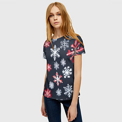 Футболка женская Снежинки белые и красные, цвет: 3D-принт — фото 2