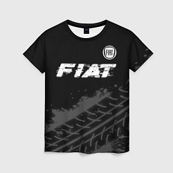 Женская футболка Fiat speed на темном фоне со следами шин посередин