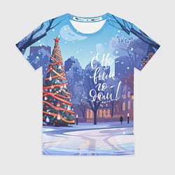 Футболка женская С новым годом зимний пейзаж, цвет: 3D-принт