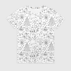 Женская футболка Черно-белый новогодний патерн