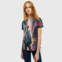 Футболка женская Японская девушка в худи, цвет: 3D-принт — фото 2