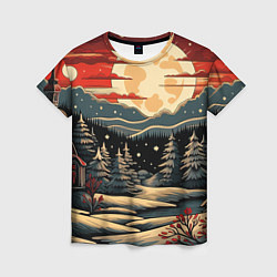 Футболка женская Зимнее настроение новогодний рисунок, цвет: 3D-принт