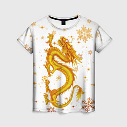 Футболка женская Золотой дракон в снежинках, цвет: 3D-принт