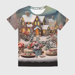Женская футболка Объемные новогодние домики