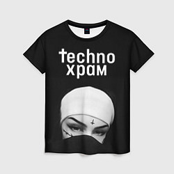 Женская футболка Techno храм монашка в маске