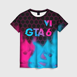 Женская футболка GTA 6 - neon gradient посередине