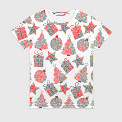 Футболка женская Праздничные узоры подарки, цвет: 3D-принт