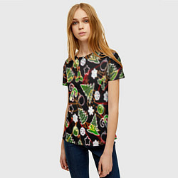 Футболка женская Ёлочные игрушки и ёлки, цвет: 3D-принт — фото 2
