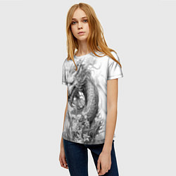 Футболка женская Дракон поднимается из зарослей цветов, цвет: 3D-принт — фото 2