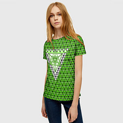 Футболка женская Зелёные и чёрные треугольники, цвет: 3D-принт — фото 2