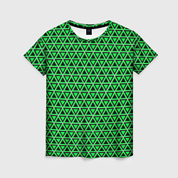 Футболка женская Зелёные и чёрные треугольники, цвет: 3D-принт
