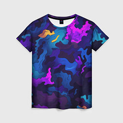 Футболка женская Яркие кислотная разноцветные пятна в виде камуфляж, цвет: 3D-принт