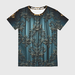 Женская футболка Синий шелк с золотой лепниной