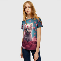 Футболка женская Милый щенок в сердечках, цвет: 3D-принт — фото 2