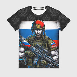 Футболка женская Русский солдат на фоне флага, цвет: 3D-принт