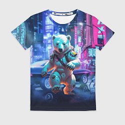Футболка женская Белый медведь в мегаполисе - киберпанк, цвет: 3D-принт