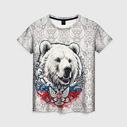 Футболка женская Белый медведь и белый герб России, цвет: 3D-принт