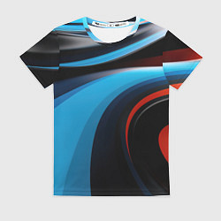 Футболка женская Черные и синии волны спортивный стиль, цвет: 3D-принт