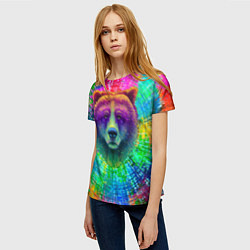 Футболка женская Цветной медведь, цвет: 3D-принт — фото 2