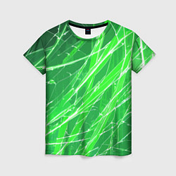 Женская футболка Белые линии на зелёном фоне