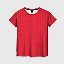Футболка женская Красные сердечки на красном фоне, цвет: 3D-принт