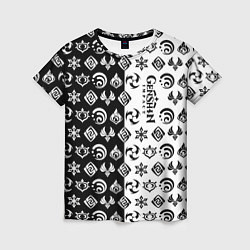Женская футболка Genshin Impact - black and white