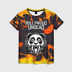 Футболка женская Hollywood Undead рок панда и огонь, цвет: 3D-принт